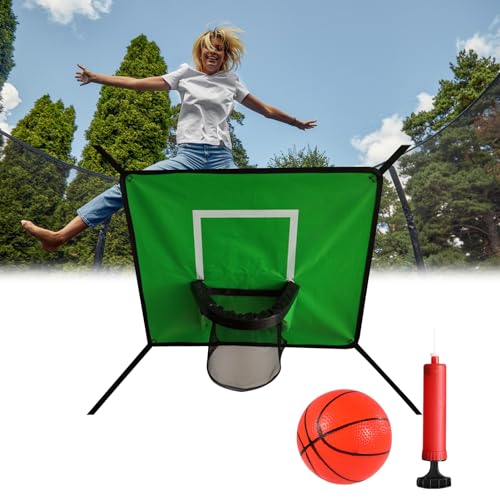 Trampolin-Basketballkorb mit 3 Bällen und Pumpe, verstellbares Basketball-Torsystem, einfache Installation, sicheres Eintauchen Grün von Wizoowip