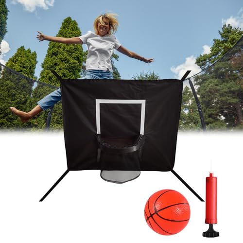 Trampolin-Basketballkorb mit 3 Bällen und Pumpe, verstellbares Basketball-Torsystem, einfache Installation, sicheres Eintauchen Schwarz von Wizoowip