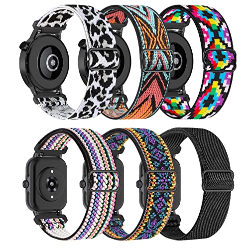 6 farbige Nylon Armband kompatibel mit Amazfit Bip GTS/Huawei GT2 GT3/Galaxy Watch 5 4 Active/Garmin Venu Vivoactive Forerunner Smartwatch, Atemweiches Ersatzarmband für Mädchen und Frauen von Wizvv