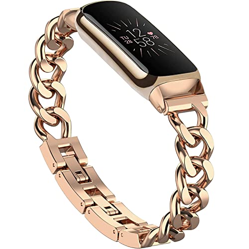 Armband kompatibel mit Fitbit Luxe, schmales Metallband aus Edelstahl, verstellbare Ersatzbänder für Fitbit Luxe Smartwatch für Damen und Herren, Roségold von Wizvv