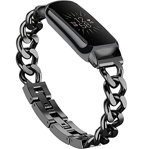 Armband Kompatibel mit Fitbit Luxe,Schlankes Metallband Edelstahl Verstellbare Bänder Ersatzbänder für Frauen Männer-schwarz von Wizvv