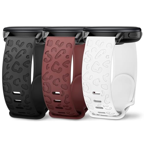 Wizvv 20mm Armband Kompatibel mit Garmin Vivoactive 5/3/Forerunner 55/165/245/245 Music, 3 Stück Leoparden Gravur Silikon Sport Armbänder für Venu/Sq/Sq 2/Sq Music Damen Herren von Wizvv