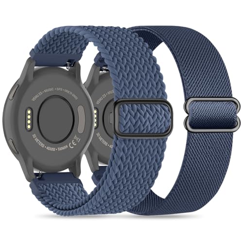 Wizvv 22mm Nylon Armband Kompatibel mit Garmin Venu 2/Venu 3/Vivoactive 4, Loop & Elastisch Geflochten Armband für Forerunner 265/255/255 Music Herren Damen von Wizvv