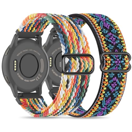 Wizvv 22mm Nylon Armband Kompatibel mit Garmin Venu 2/Venu 3/Vivoactive 4, Loop & Elastisch Geflochten Armband für Forerunner 265/255/255 Music Herren Damen von Wizvv