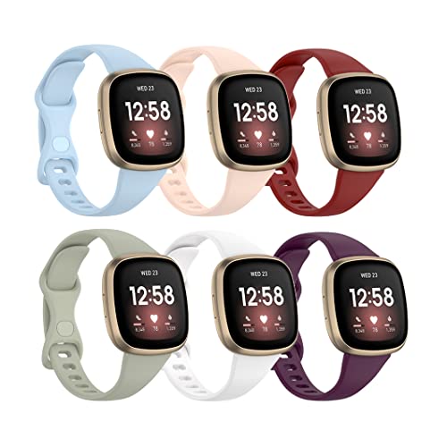 Wizvv 6 Color Silicon Slim Armband kompatibel mit Fitbit Versa 4 Versa 3/Sense 2 Sense 1 Smartwatch Zubehör für Mädchen und Frauen von Wizvv