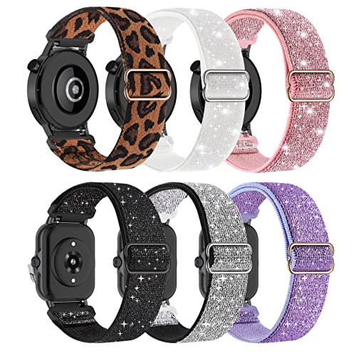 6 farbige Nylon Armband kompatibel mit Amazfit Bip GTS/Huawei GT2 GT3/Galaxy Watch 5 4 Active/Garmin Venu Vivoactive Forerunner Smartwatch, Atemweiches Ersatzarmband für Mädchen und Frauen von Wizvv