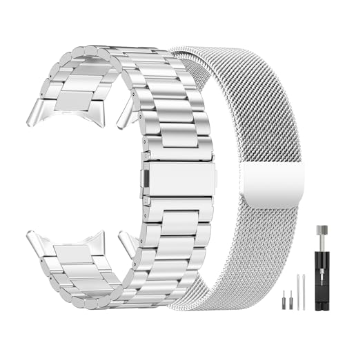 Wizvv Metall Uhrenarmband kompatibel mit Google Pixel 3 41mm/Google Pixel 2/Google Pixel Watch, einstellbare dauerhafte Mesh Edelstahl Armband für Frauen Männer von Wizvv