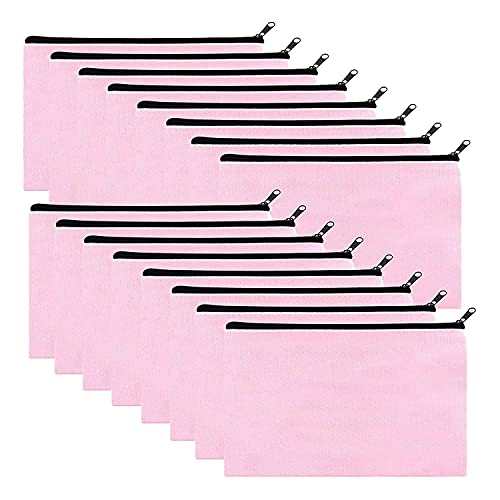 Wlauqueta 16 x rosa Canvas-Tasche, Kosmetiktaschen mit mehrfarbigem Reißverschluss, Federmäppchen mit Reißverschluss, für Bastelarbeiten, rose, 16 Stück von Wlauqueta