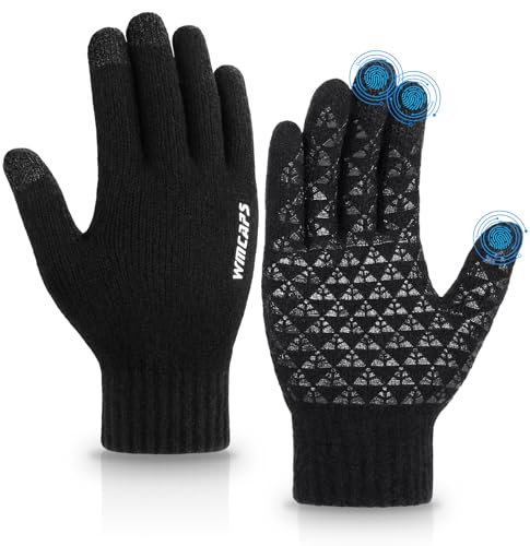 Wmcaps Winter Strickhandschuhe Warm Full Fingers Männer Frauen mit Upgraded Touchscreen - Anti-Rutsch-Handschuh Fleece gefüttert, Laufen Radfahren Wandern Reiten Fahren Handschuhe (X-Large, Schwarz) von Wmcaps