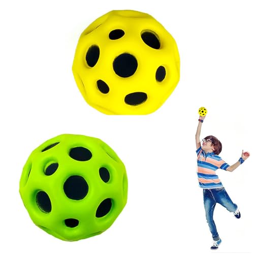 Wnddle 2 Stück Moon Ball, 66mm Astro Jump Ball, Hohe Springender Gummiball, für Partyspielem, Sporttraining, Outdoor Sportarten (Gelb+Grün) von Wnddle