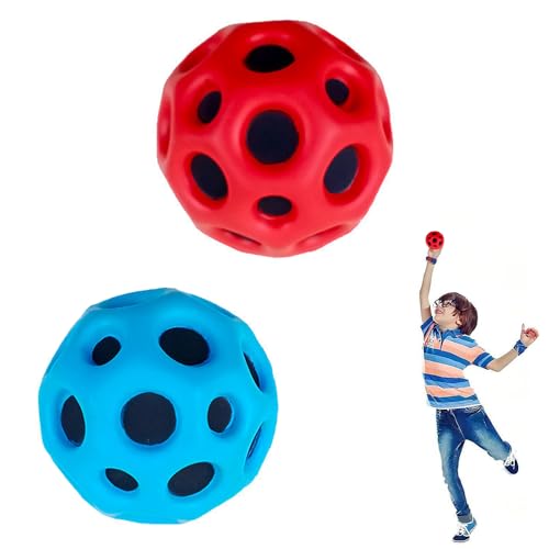 Wnddle 2 Stück Moon Ball, 66mm Astro Jump Ball, Hohe Springender Gummiball, für Partyspielem, Sporttraining, Outdoor Sportarten (Rot+Blau) von Wnddle