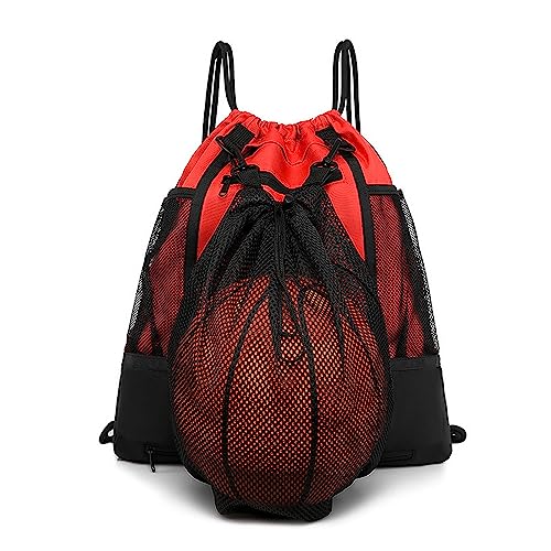 Basketball-Schultertaschen mit Kordelzug, faltbarer Fußball-Rucksack, Turnbeutel, Sporttasche mit doppelten tragbaren Netztaschen, wasserdichtes und verschleißfestes Material von Woedpez