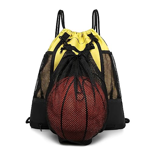 Basketball-Schultertaschen mit Kordelzug, faltbarer Fußball-Rucksack, Turnbeutel, Sporttasche mit doppelten tragbaren Netztaschen, wasserdichtes und verschleißfestes Material von Woedpez