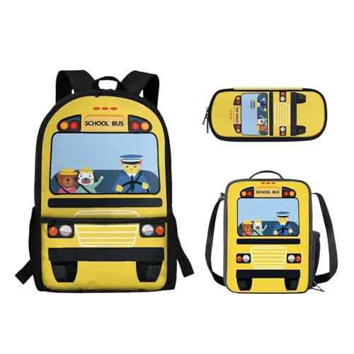 Woisttop Schul-Büchertasche für Kinder, mit isolierter Kühltasche, Federmäppchen, Rucksack, Tagesrucksack für Kinder, Teenager, Mädchen, Jungen, 3 Stück, Schulbus von Woisttop