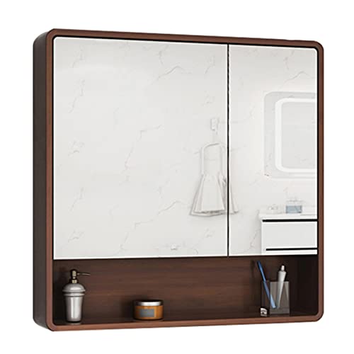 Badezimmer-Medizinschrank, rechteckiger Spiegelschrank, Badezimmer-Spiegelschrank, Toiletten-Kosmetikspiegel, geeignet für Eingangsschlafzimmer, Wohnzimmer (Farbe: Holz, Größe: 80 x 60 x 14) von WolFum