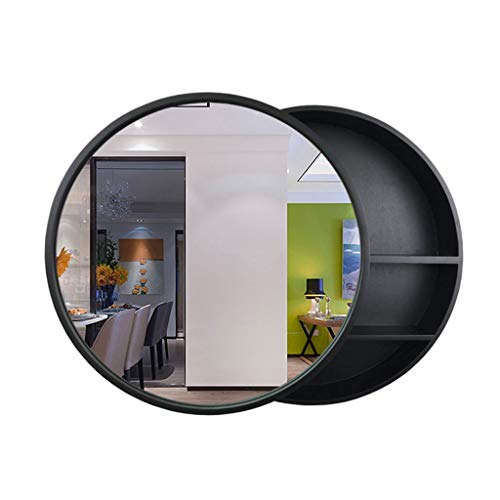 WolFum Badezimmerspiegel, Spiegelschrank, Massivholz, Kosmetikspiegel, Hotelspiegel mit Ablage, runder Holzrahmenspiegel mit Schließfach (Farbe: Schwarz, Größe: 70 x 13,5 cm) von WolFum