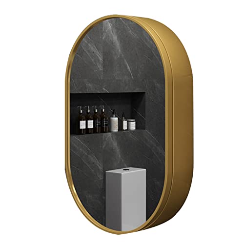 WolFum Badezimmerspiegel-Medizinschrank, Medizinschrank, ovaler Massivholzschrank, geeignet für Eingang, Schlafzimmer, Wohnzimmer (Farbe: Gold, Größe: 50 x 80 x 14 cm) von WolFum