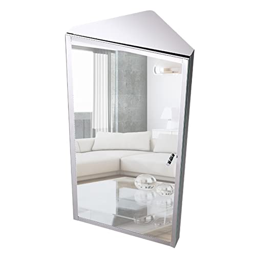 WolFum Edelstahl-Eckbadezimmerspiegel, dreieckiger Spiegelschrank, Wandschrank, Mehrzweck-Küchen-Medizin-Aufbewahrungsorganisator (Farbe: Linke Tür, Größe: 30 * 60 * 18 cm) von WolFum
