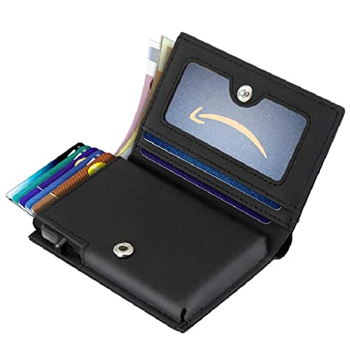 WolFum Herren-Kreditkartenetui, schmale Passform, Pop-Up-Geldbörse aus Metall, minimalistische Geldbörse aus Karbonfaser-Leder (Farbe: A, Größe: 10,5 x 7,5 cm) von WolFum