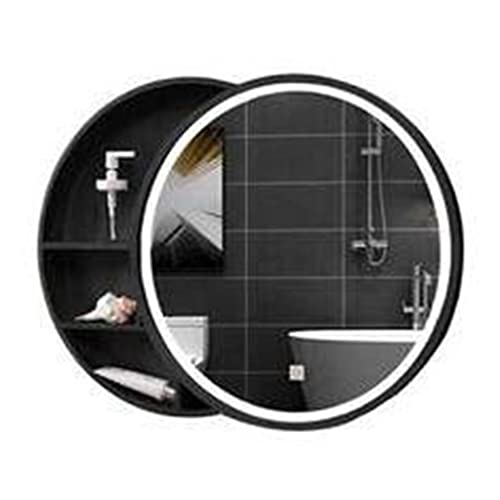 WolFum Medizinschrank mit Spiegel, Push-Pull, intelligenter runder Spiegelschrank, Badezimmerspiegelschrank, geeignet für Schlafzimmer, Wohnzimmer, Badezimmer (Farbe: Schwarz, Größe: 50 cm | 19,7 von WolFum