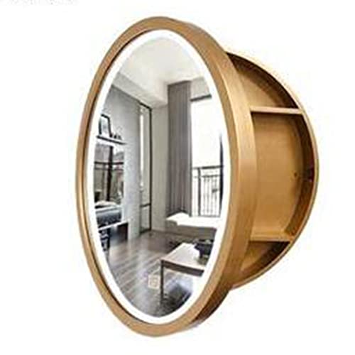 WolFum Medizinschrank mit Spiegel, kreisförmiger beleuchteter Spiegelschrank, 50/60/70 cm, Badezimmerspiegelschrank, Badezimmerspiegelschrank mit Regal (Farbe: Gold, Größe: 70 cm | 27,6 Zoll) von WolFum
