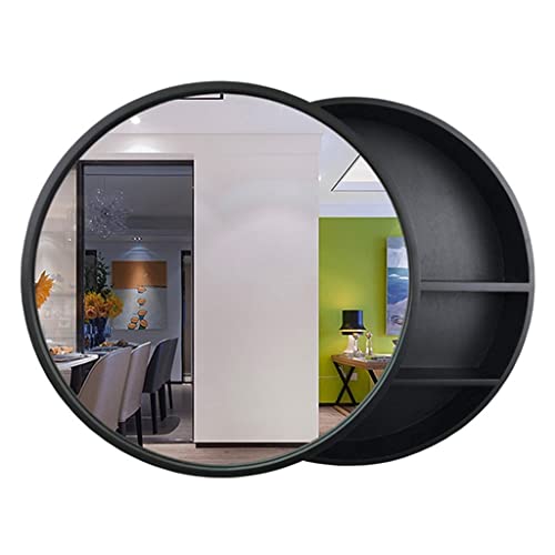 WolFum Medizinschrank mit Spiegel, runder Push-Pull-Spiegelschrank, 50/60/70 cm, Badezimmerspiegelschrank, geeignet für Schlafzimmer, Wohnzimmer, Badezimmer (Farbe: Schwarz, Größe: 60 cm | 23,6 Zoll) von WolFum