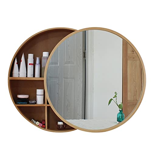 WolFum Runder Badezimmerspiegelschrank Runder Spiegel Massivholz Intelligentes Antibeschlag-Schließfach mit hellem Toilettenkosmetikspiegel (Farbe: Holz, Größe: 60 cm/23,6 Zoll) von WolFum
