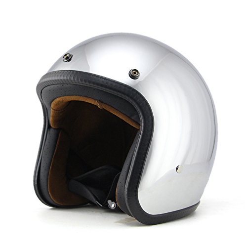 Woljay 3/4 Offener Sturzhelm, Helmet Motorrad-Helm Jet-Helm Scooter-Helm Halbhelme Motorrad Helm Flat Chrom (L) von Woljay