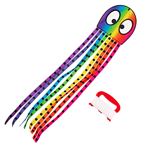 Wolkenstürmer® Olli Octopus (Regenbogen) Kinderdrachen - Oktopusdrachen Krake flugfertig mit Handgriff & 40m Schnur 1-Leiner Drachen und Flugspielzeug von Wolkenstürmer