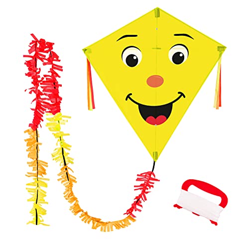 Wolkenstürmer® Eddy Smile (gelb) Kinderdrachen - flugfertiger Einleiner inkl. Handgriff und 40m Schnur - 1-Leiner Drachen & Flugspielzeug mit Gestänge von Wolkenstürmer