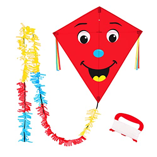 Wolkenstürmer® Eddy Smile (rot) Kinderdrachen - Flugfertiger Einleiner mit Gesicht inkl. Handgriff mit 40m Schnur - 1-Leiner Drachen mit Gestänge von Wolkenstürmer