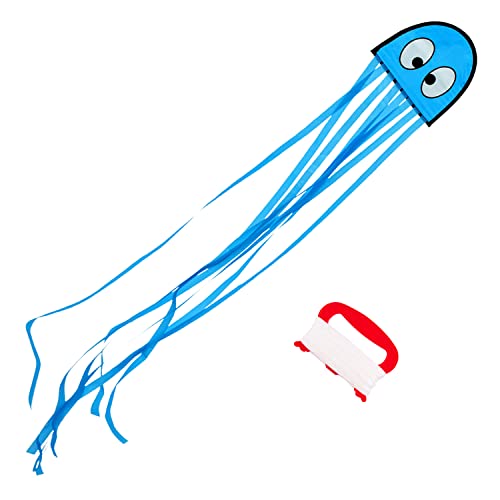 Wolkenstürmer® Mini Oktopus (blau) Kinderdrachen – Kleiner Kraken Einleiner inkl. Handgriff & 40m Schnur - Flugdrachen ab 3 Jahre von Wolkenstürmer