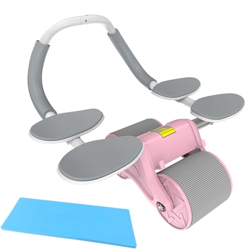 Womamny Bauchroller Bauchmuskeltrainer, Automatisches Rebound Bauchrad, Ab Roller Wheel für Core Trainer, Doppelrädern Bauchtrainer mit 4 Ellenbogenstütze & Kniematte, Fitnessgeräte für Zuhause,Rosa von Womamny