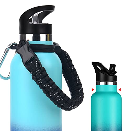 Wongeto Griff kompatibel mit Hydro Flask Standard-Wasserflasche – Paracord-Griff mit Sicherheitsring-Halterung für 340 ml, 510 ml, 595 ml, 680 ml Wasserflaschen-Zubehör (schwarz) von Wongeto