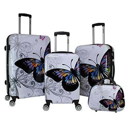 World Traveler Butterfly 4-teiliges Hartschalengepäck-Set mit aufrechtem Spinner, Schmetterling, 4-Piece Set, Butterfly 4-teiliges Hardside Erweiterbares Spinner-Gepäck-Set von World Traveler