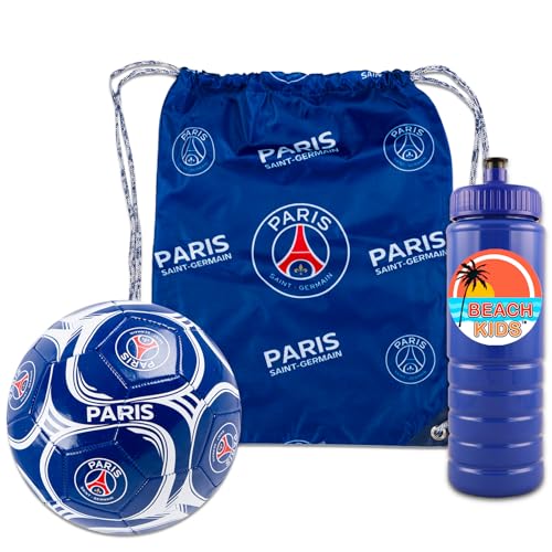 Paris Saint Germain Fußball, Größe 5, Reise-Set Budnle – PSG Fußball, offizielles Spielgewicht (unaufgepumpt) mit Kordelzugbeutel und Wasserflasche | Weltmeisterschaft Paris Saint Germain Fußball von World's Finest