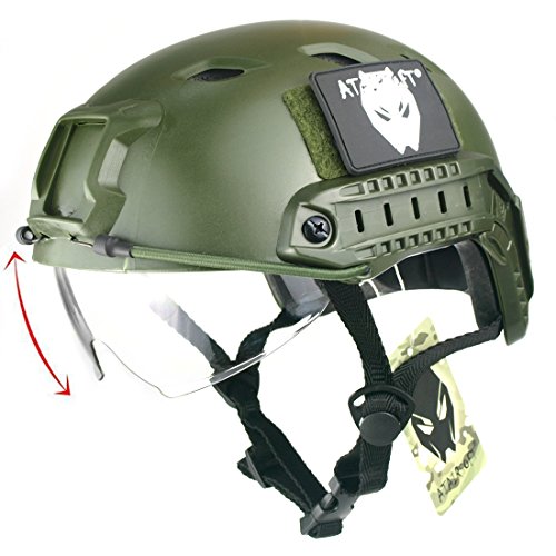 ATAIRSOFT Airsoft Taktisch Kampf Paintball Schnell Bj Typ Helm Mit Schutzbrille OD Grün von ATAIRSOFT