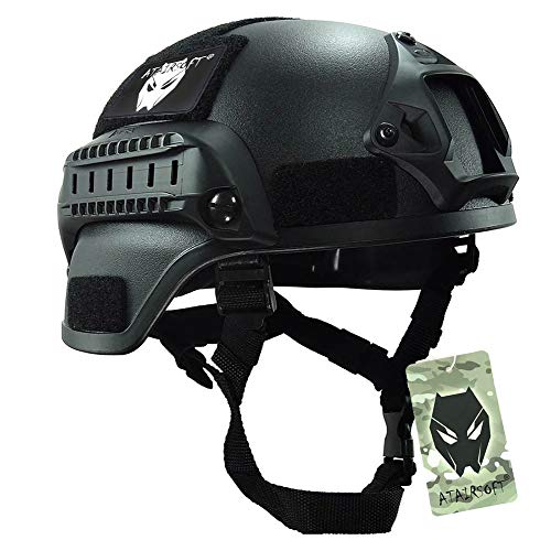 ATAIRSOFT MICH 2000 Stil Softair Taktisch Kampf Armee Militär Airsoft Paintball Helm mit Seitenschiene und NVG Montieren Schwarz von ATAIRSOFT