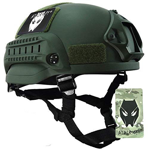 ATAIRSOFT Mich 2002 Kampf Schutz Helm mit Side Rail & NVG Berg OD grün für Airsoft Taktisch Militär Paintball Jagd von ATAIRSOFT