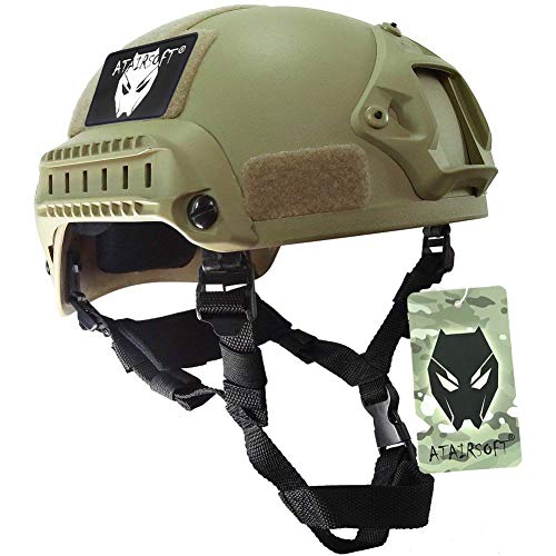 ATAIRSOFT WorldShopping4U Mich 2001 Stil Kampf Schutz Helm mit Seite Schiene & NVG Reittier (DE) für Airsoft Taktisch Militär Paintball Jagd von ATAIRSOFT