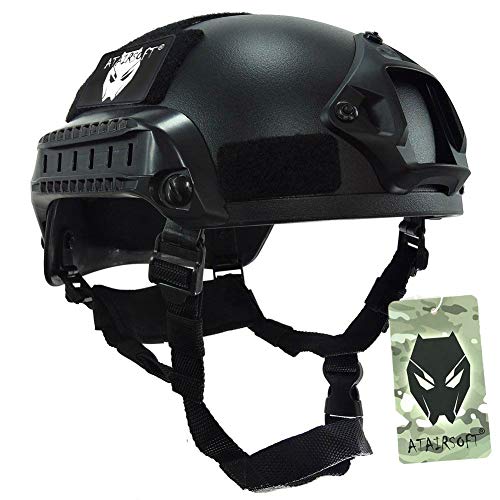 ATAIRSOFT WorldShopping4U Mich 2001 Stil Kampf Schutz Helm mit Seite Schiene & NVG Reittier (Schwarz) für Airsoft Taktisch Militär Paintball Jagd von ATAIRSOFT