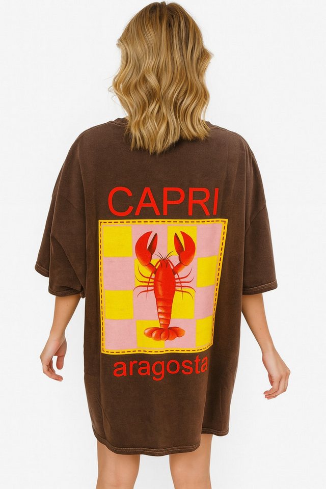 Worldclassca Print-Shirt Worldclassca Oversized CAPRI Print T-Shirt lang Tee Sommer Oberteil PRINT - CAPRI ARAGOSTA - ITALIA von Worldclassca