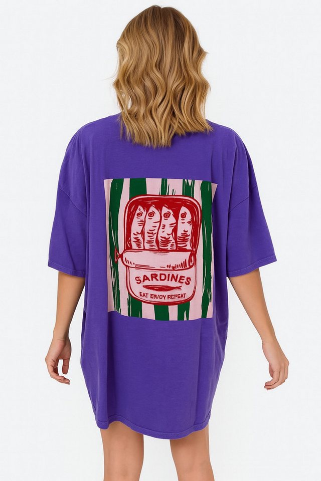 Worldclassca T-Shirt Worldclassca Oversized SARDINES Print T-Shirt lang Tee Sommer Oberteil PRINT - SARDINES - EAT ENJOY REPEAT von Worldclassca
