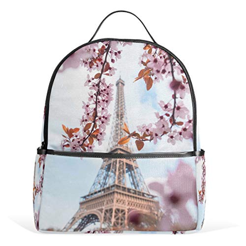 WowPrint Paris Eiffelturm Kirschblüten-Rucksack, Büchertasche, Schulrucksack, Wandern, Reisen, Tagesrucksack, Freizeittasche, mehrfarbig von WowPrint