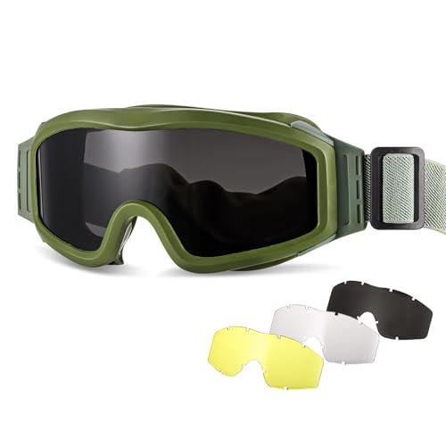 Wowlela Airsoft Taktische Brillen,Taktische Airsoft Paintball Gläser Antibeschlag Schutzbrille mit 3 Wechselobjektiven, UV-Schutz-Schießbrille für Snowboard Ski Jagd Schießen Fahrrad Sport CS von Wowlela