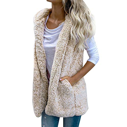 Writtian Plüsch weste Damen Outdoor Damen Kapuzen Weste Weiß Fleeceweste Teddyfell Warm Fellweste Damen kunstfell Jacke Teddyfleece Fellweste Winter Casual Mode Elegante Cardigan Ärmellose Mantel von Writtian