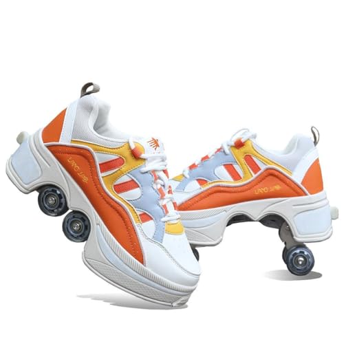 Roller Skate Shoes Rollschuhe Schuhe Mit Rollen Skateboardschuhe,Inline-Skate, verstellbar Damen Schuhe mit Rollen für mädchen,Laufen Skateboard,Inline Rollschuhe, Orange-31EU(Inseam:205mm) von Wttagkl