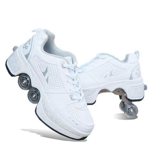 Roller Skate Shoes Rollschuhe Schuhe Mit Rollen Skateboardschuhe,Inline-Skate, verstellbar Damen Schuhe mit Rollen für mädchen,Laufen Skateboard,Inline Rollschuhe,White-32EU(Inseam:210mm) von Wttagkl