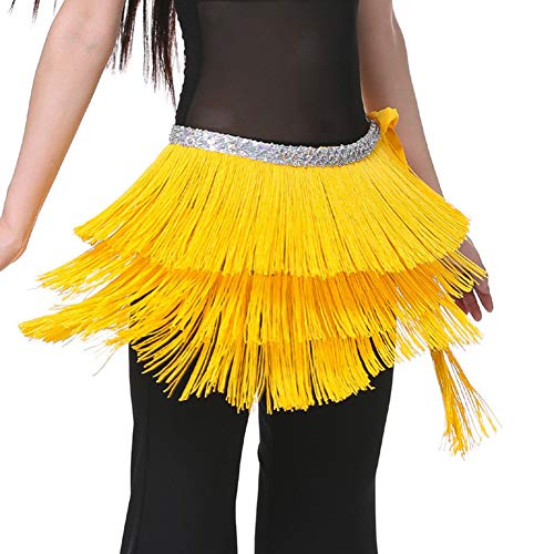 Wuchieal Bauchtanz Kostüm Latin Dance Pailletten Quaste Fransen Outfits Rock für Damen (Gelb, One Size) von Wuchieal