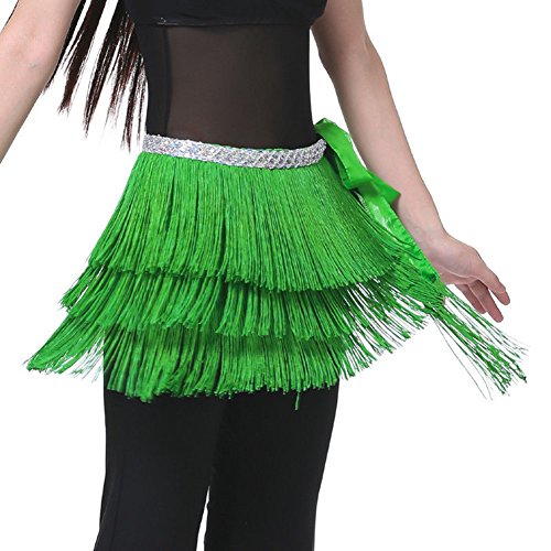 Wuchieal Bauchtanz Kostüm Latin Dance Pailletten Quaste Fransen Outfits Rock für Damen (Grün, One Size) von Wuchieal